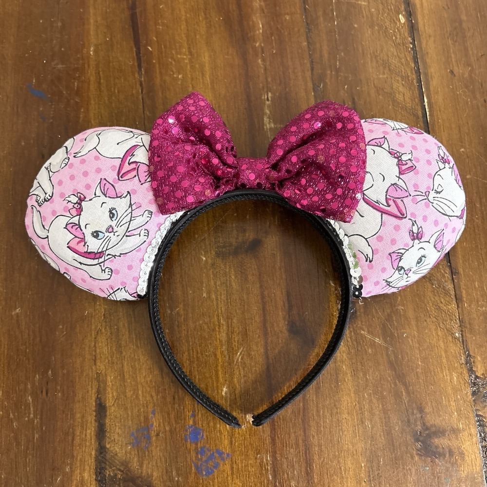 Disney Aristocats Marie Mickey Minnie Mouse Ears Handmade Headband Pink Bow